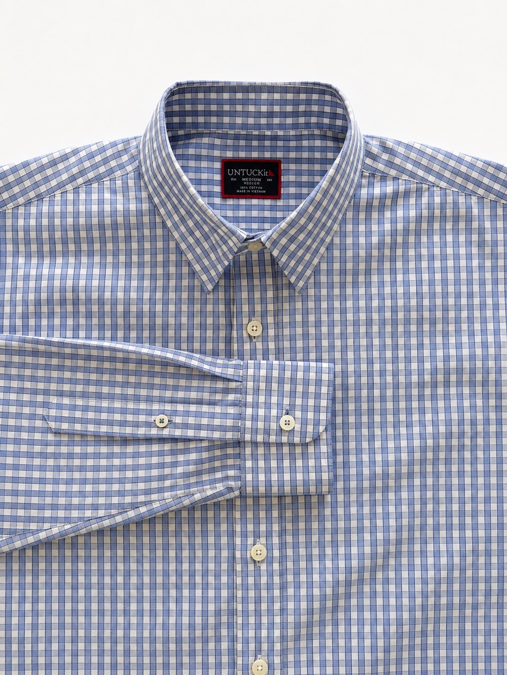 UNTUCKit Blue & White Gingham Button-Down Shirt – Men’s Medium Slim Fit